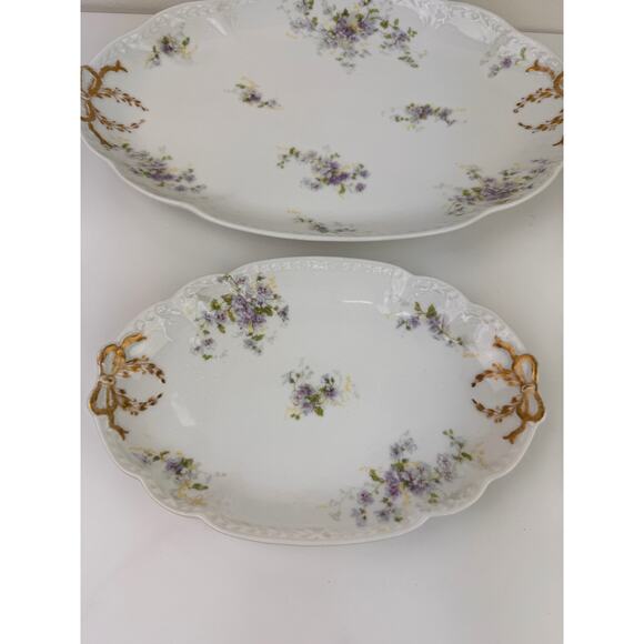 2 LIMOGES Antique CH Field Haviland Purple Flower Gold Accent Scalloped Platters - Picture 2 of 11